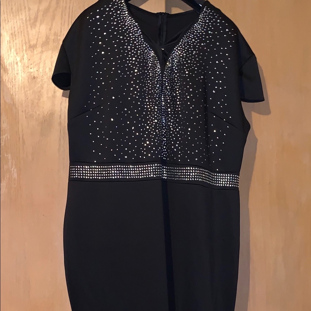 Black and silver studded evening gown